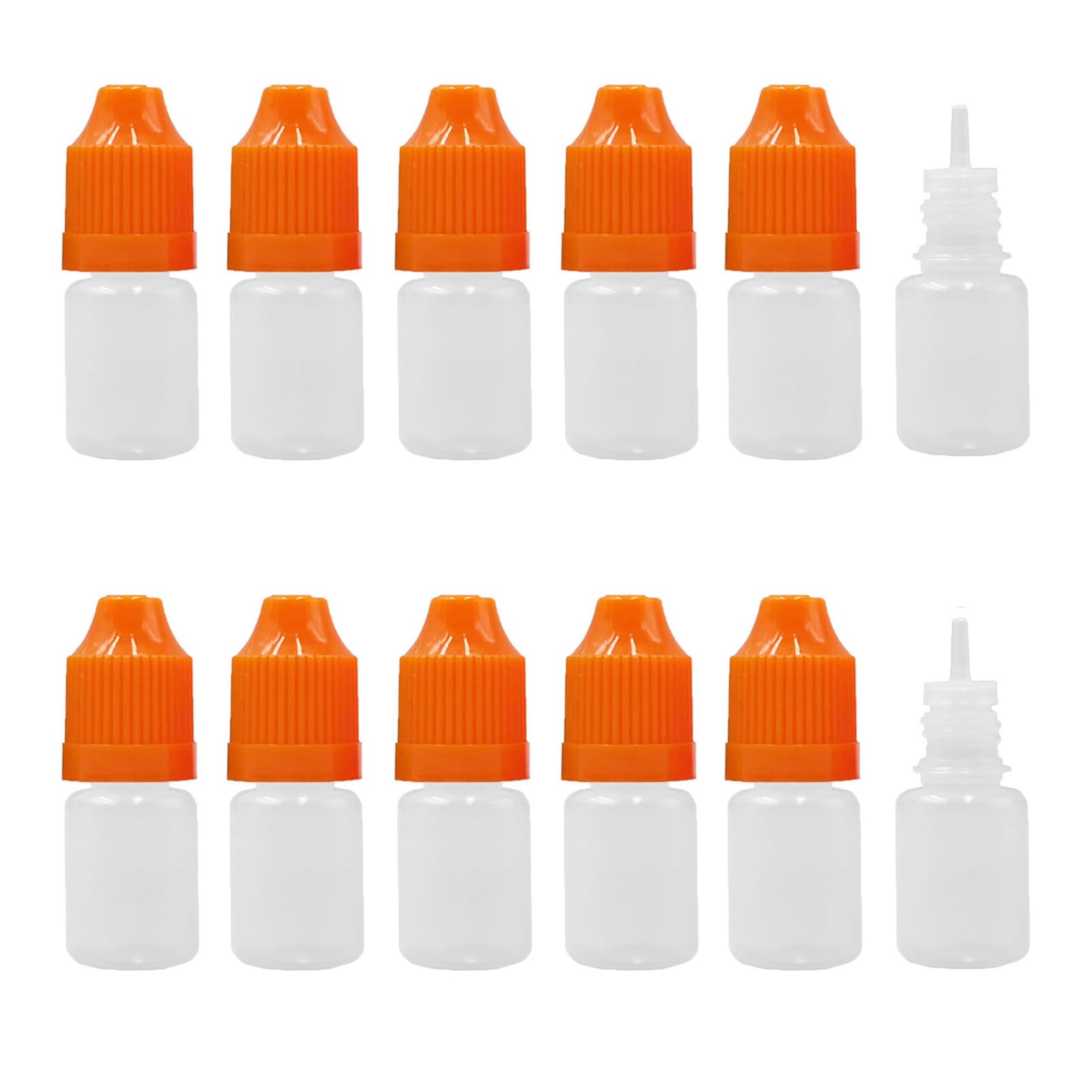 Xiaonan Orange Caps 20 Pack X 5Ml Ldpe Plastic Squeezable Eye Dropper Empty Bottles (Bottles + Orange Colour Caps + Tips)