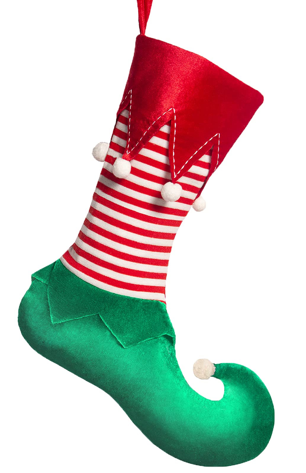 TangJing Elf Christmas Stocking, 21-inch Delightful Elf Christmas Stockings with Stripe Decorative Corduroy, for Family Holiday Xmas Party Decoration