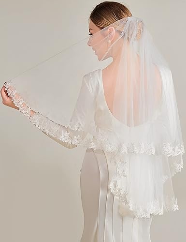 Miniatura 6 de VEPYCLY Womens Short Veils for Brides 2 Tier Lace Wedding Bridal Veil with Comb