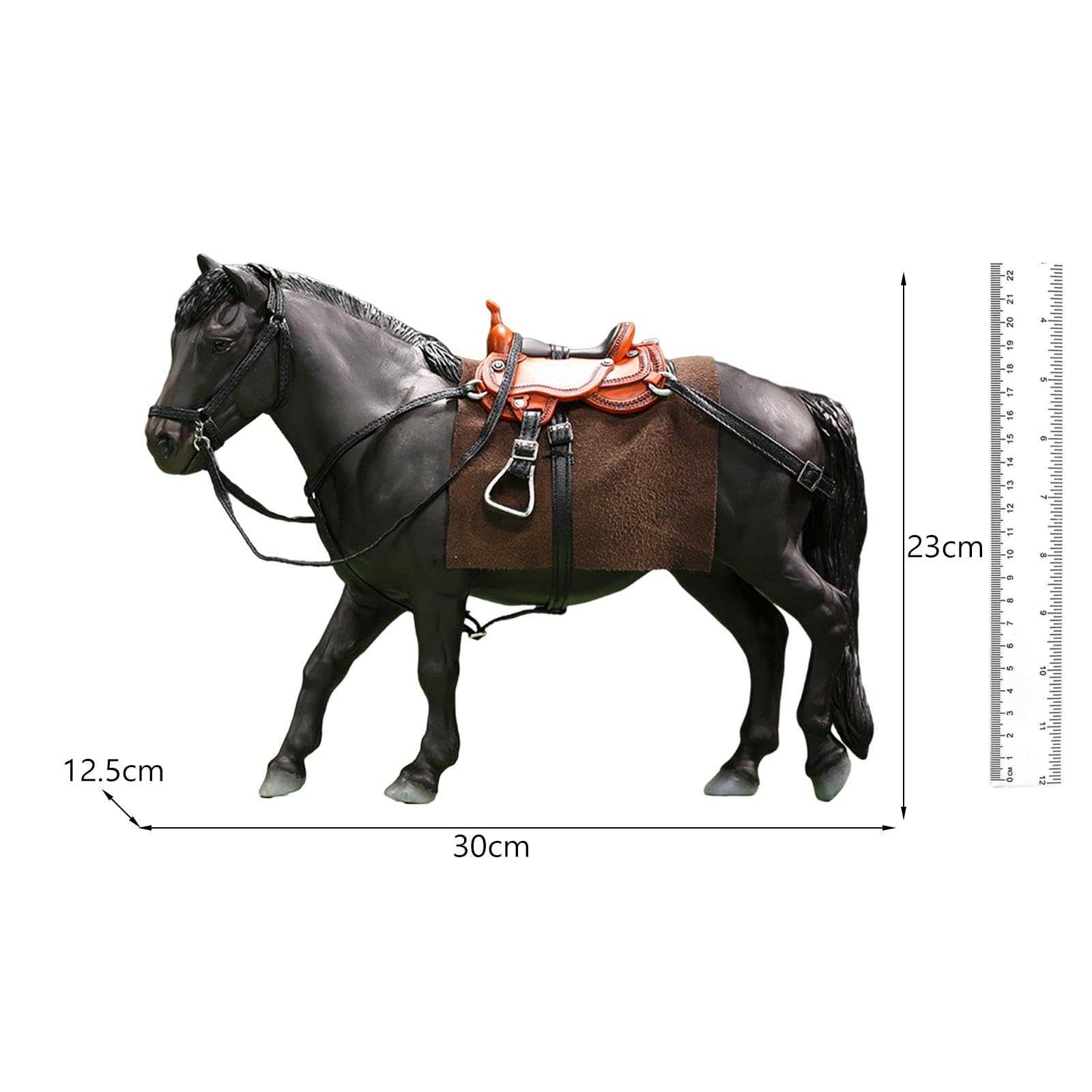 Pferdefigur 1/12 Maßstab Actionfigur Zubehör Miniatur Pferdefigur Spielzeug Detailreich Aus PVC Metall PU für Rollenspiel Lernspiel Figurensamml, Schwarz