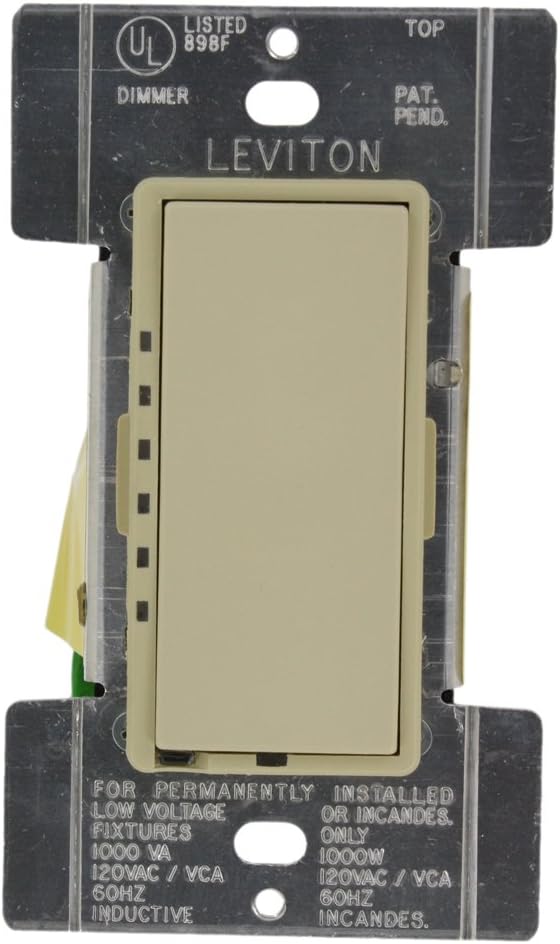 Leviton MCM06-1LI Mural 600W Scene-Capable Preset Digital Incandescent/600VA Mag Low-Voltage Rocker Dimmer, Single-Pole, Ivory