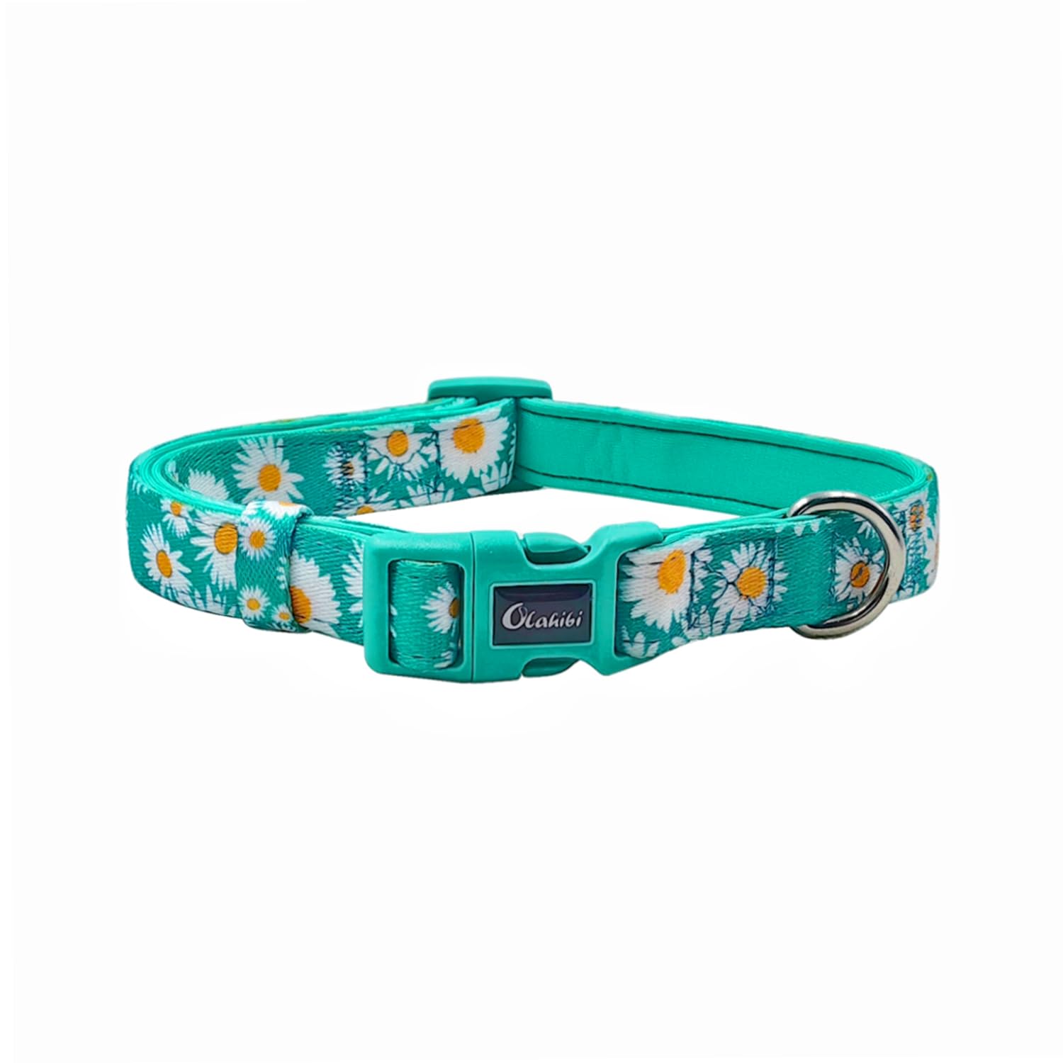 Olahibi Neoprene Padded Dog Collar, Soft and Comfortable, Floral Pattern, for Large Dogs.(Large, Green Daisy)