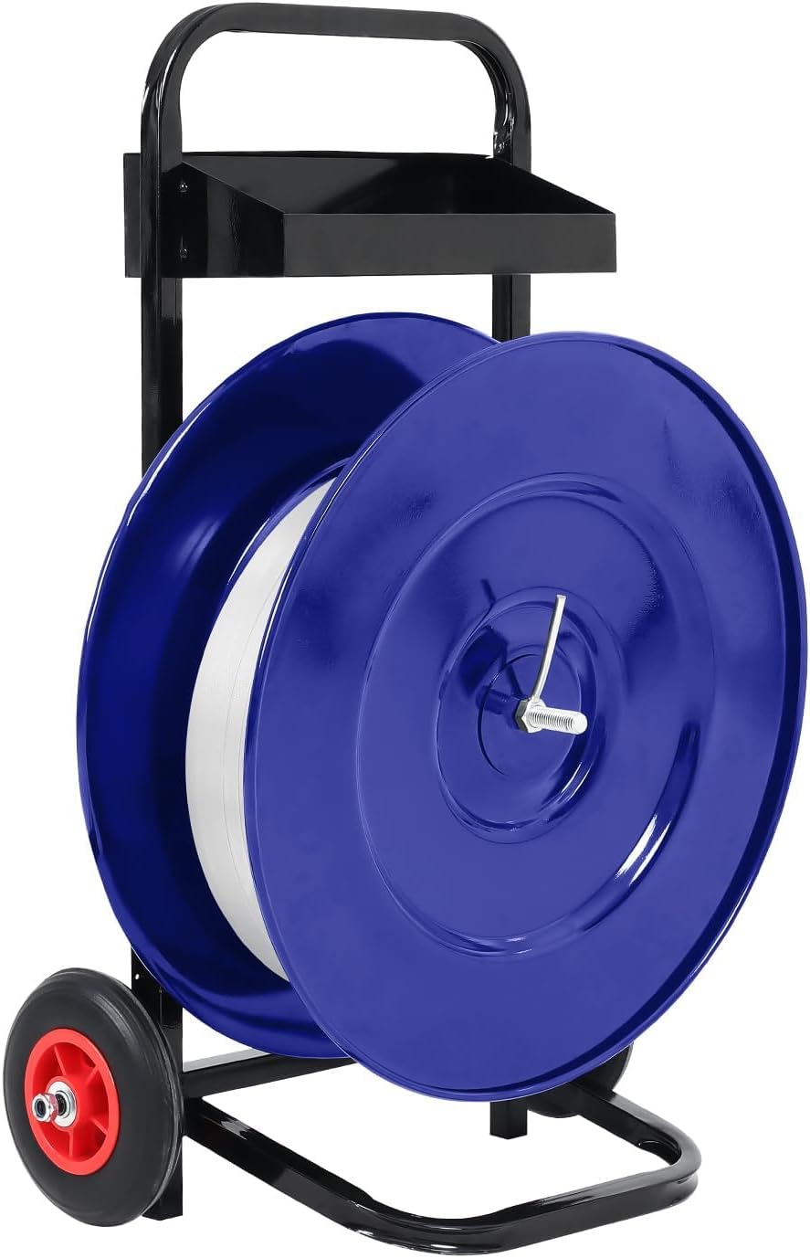 Strapping Cart, Blue Deluxe Steel Strap Dispenser Strapping Deluxe Steel/Plastic Heavy Duty Strapping Dispenser for Poly with 50 Packing Buckle Free