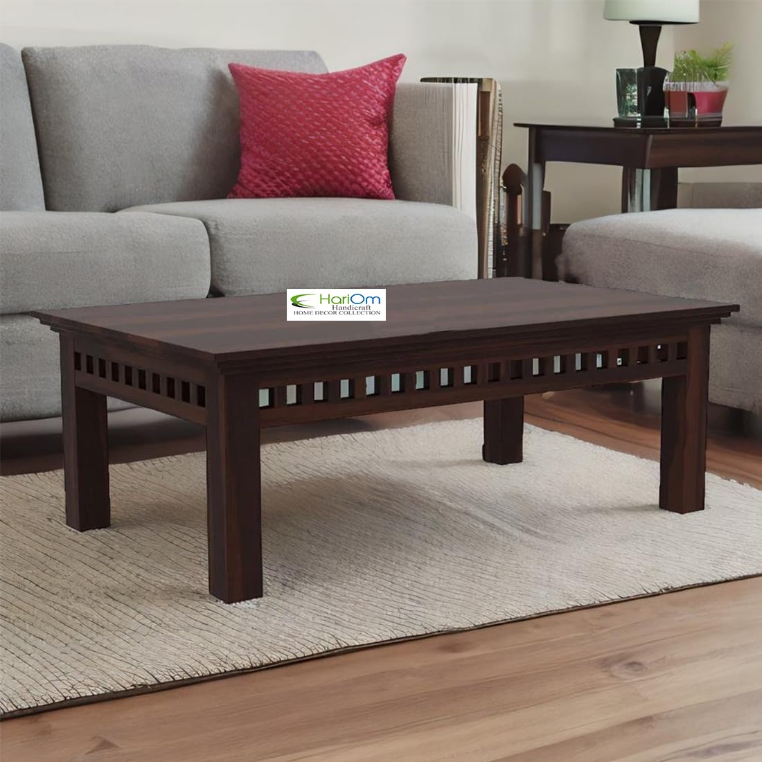 Hariom Handicraft Rectangle Sheesham Wooden Coffee Table for Living Room | Wooden Center Table | Tea Table | Finish Color :- Walnut Finish