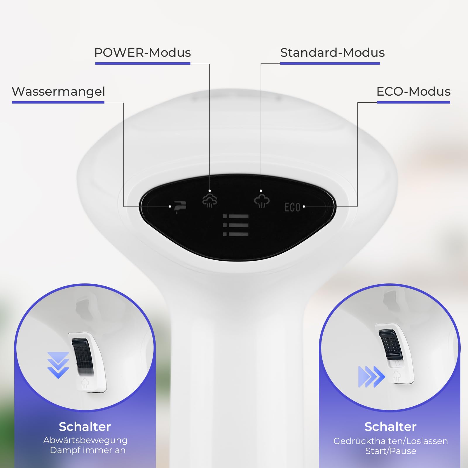 Steamer & Dampfglätter 1800W, Tragbarer Dampfbügler mit 3 Dampfstufen & 400ml Wassertank, Kompakter Reisebügeleisen zum Schnell Entfalten von Hemden, Kleidung und Vorhängen