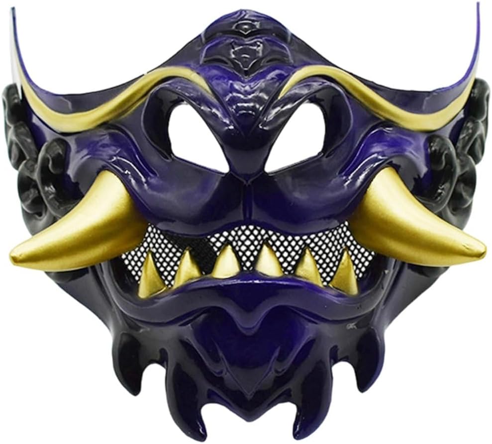 Ulxkmt Samurai Oni Half Face Masks Plastics Hannya Mask Japanese Mask for Halloween Costume Cosplay Party Props