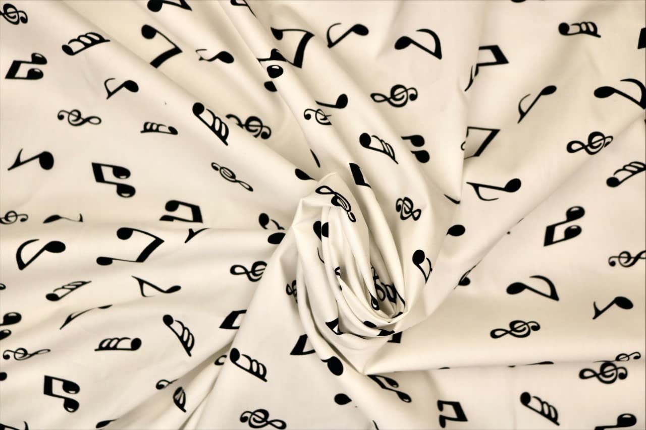 Pyrhan 100% Cotton Poplin by Rose & Hubble | Music Notes Printed Cotton Fabric by The Metre UK | 114 Cm | Crafting Fabric & Dressmaking Fabric | Dress Fabric Material for Sewing Dressmaking (White)