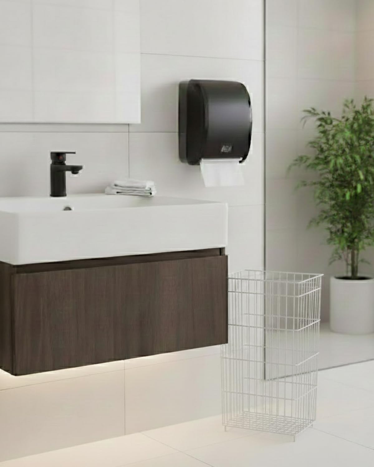 Papierkorb FIX Drahtgitter-Abfallbehälter 60 L Weiß | Stapelbar, Made in Germany, für Papierhandtücher, Restmüll, feuchte Abfälle, Büro, Industrie & Sanitärraum