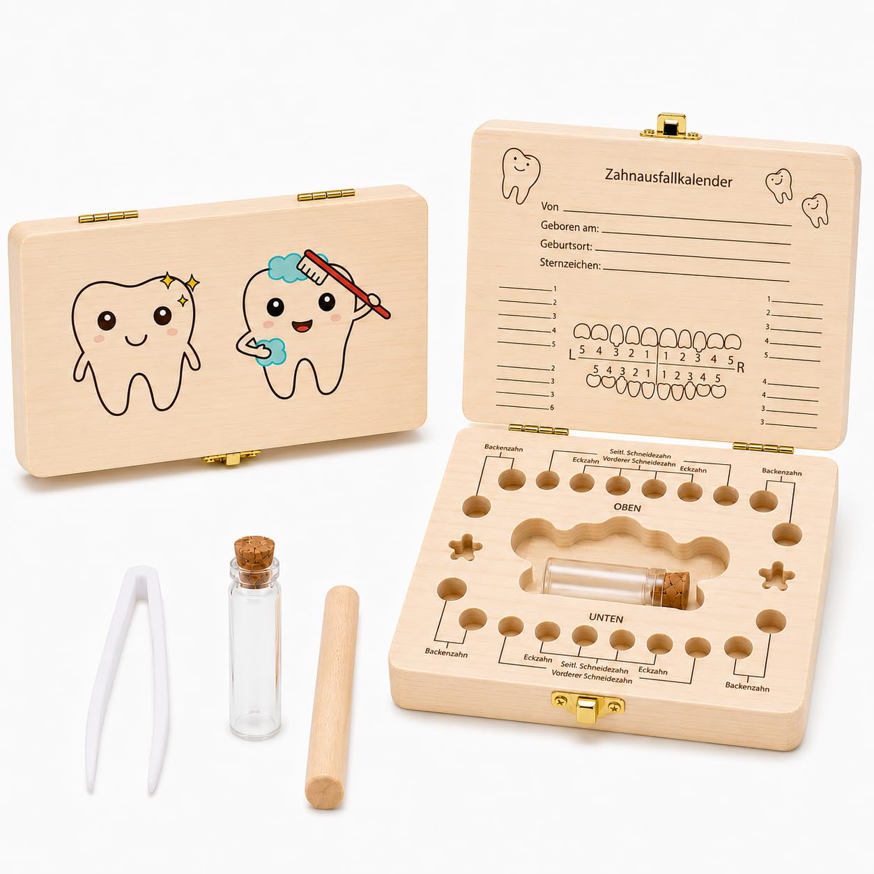 Sunshine smile Zahnfee Geschenke,Milchzahndose,Zahndose Milchzähne,Zahnbox für Milchzähne,Souvenir Box,Zahnbox aus Holz,Aufbewahrungsbox für Zähne