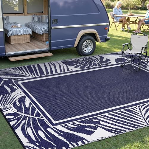 PureCozy Outdoor Plastic Straw Rug Beige Brown Large Outside Waterproof Outdoor Patio 6x9 Carpet Geometric Reversible Mat Modern for Camping RV Porch Deck Balcony Beach 6' x 9' (Rectangular)