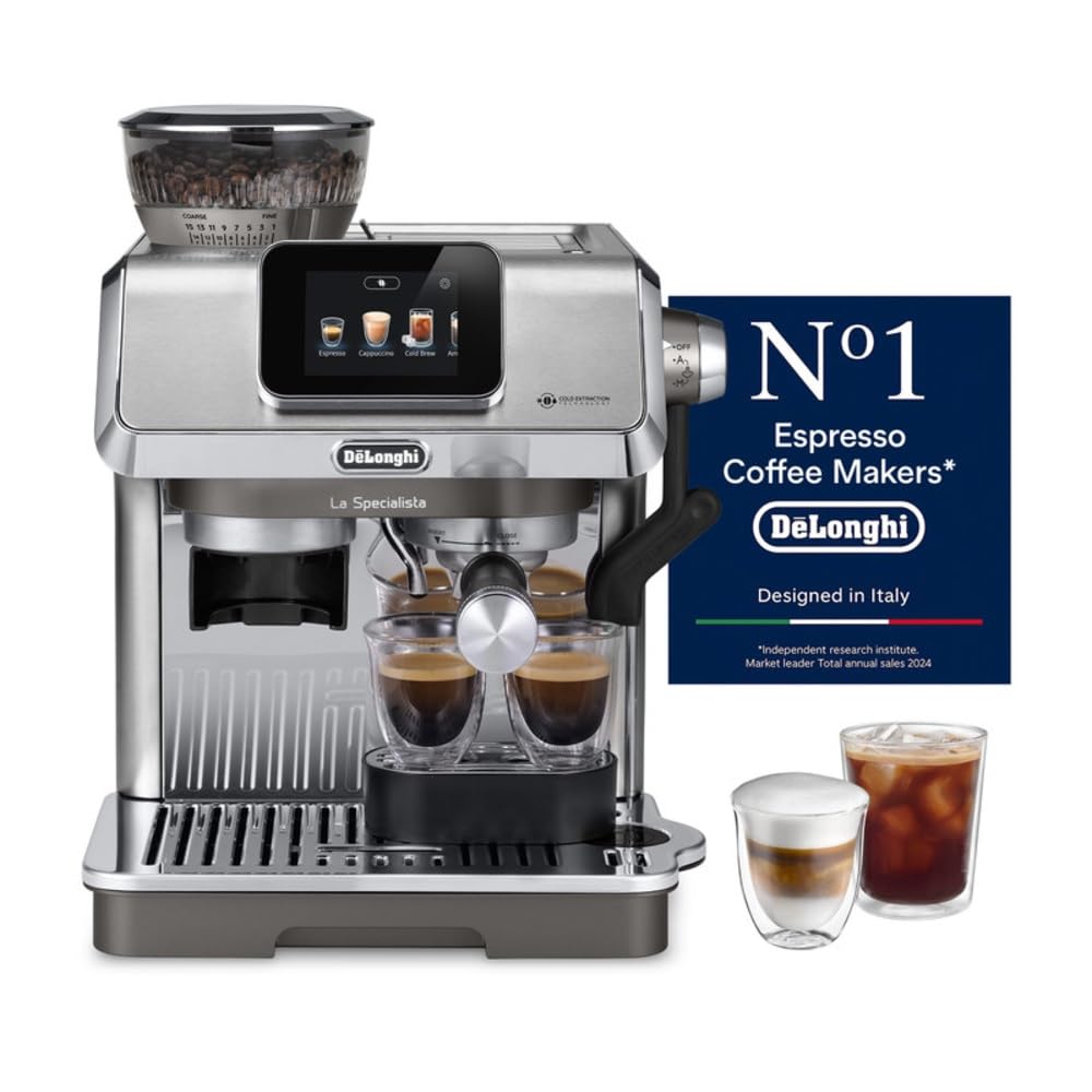De'Longhi Barista Coffee Machine LA SPECIALISTA TOUCH Cold Brew Semi-Automatic Espresso Machine with Cold Extraction, Color Touch Screen, Barista Kit, Built-in Grinder, Milk Frother, 15 Bar EC9455.M