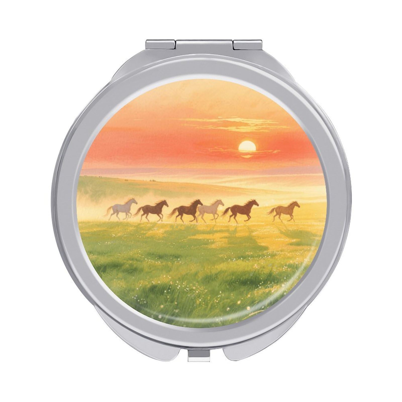 Fekiloot Style Grassland At Dawn Travel Makeup Mirror Handheld Compact Mirror Portable Pocket Mirror Double-Sided 1X/2X Magnifying For Handbag And Purses