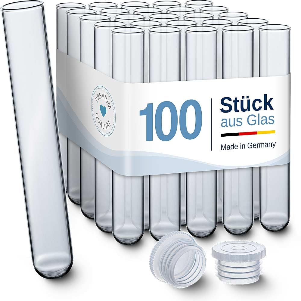 Tuuters 100 Stück Reagenzgläser aus Glas mit Verschluss (120 x Ø 16mm) Glasröhrchen mit Deckel für Lebensmittel Kräuter Samen