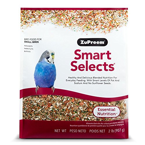 ZuPreem Smart Selects Daily Bird Food for Parakeet, Budgie, Parrotlet, Dove, Bird Pellets and Seed Blend, Core Nutrition for Small Birds, Made in USA, Parakeet Food, Budgie Food (S, 2 lb)
