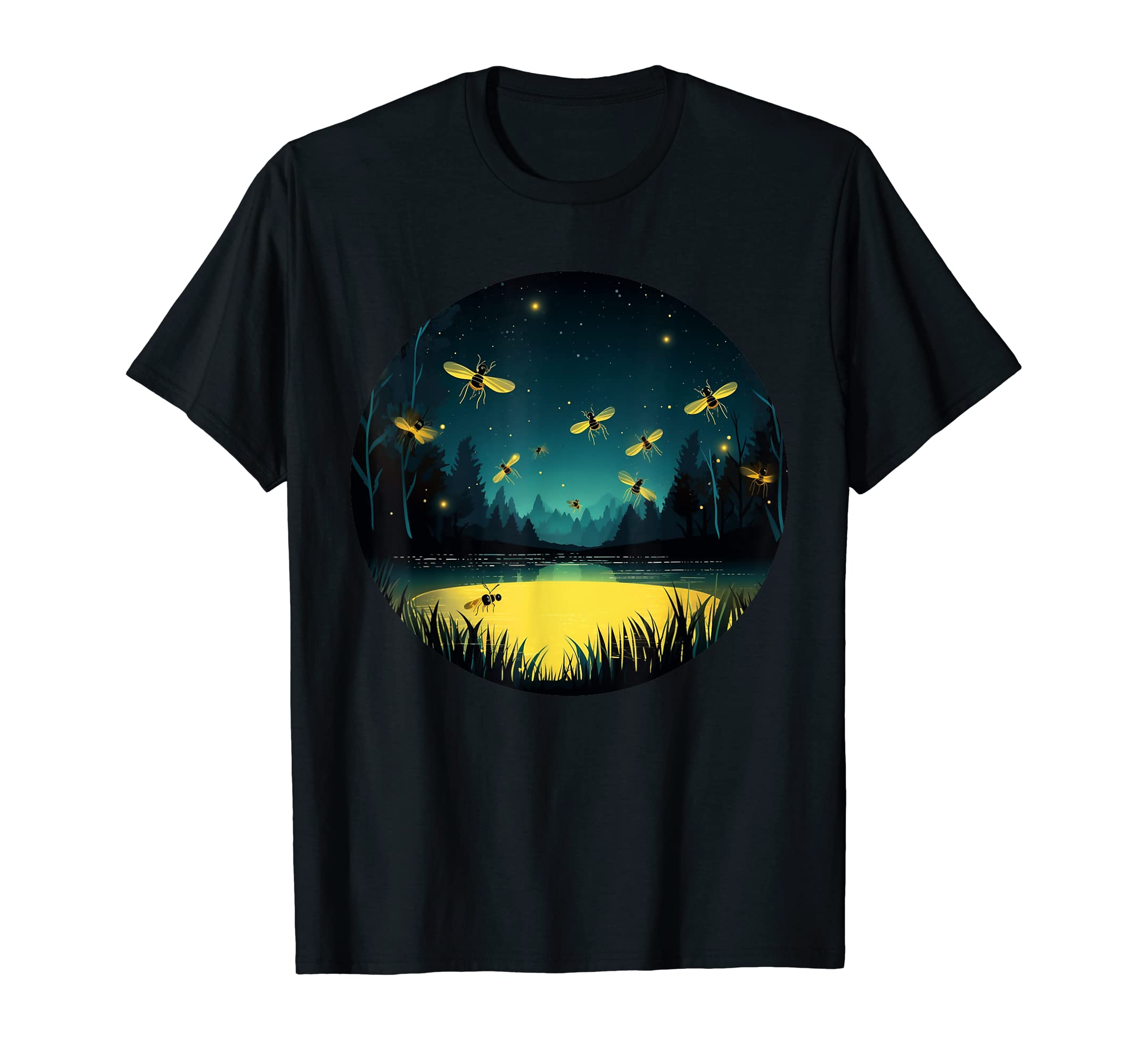 Nice glowing Lake with Fireflies for summery Night Lovers T-Shirt