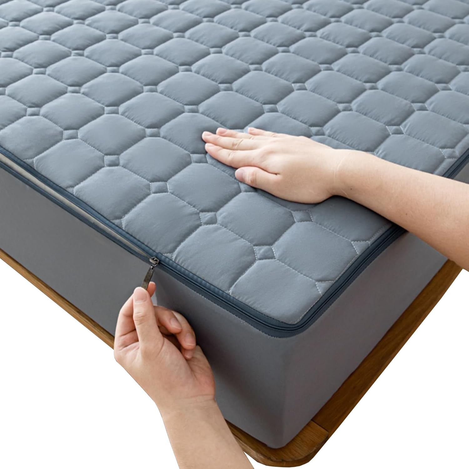 Matratzenschoner mit Reißverschluss Matratzenüberzug Weiche 90x190/200 Anpassbare Matratzenüberzug Matratzenauflage Encasing Gesteppt Waschbarer Matratzentopper(Blau,160x200x10cm)