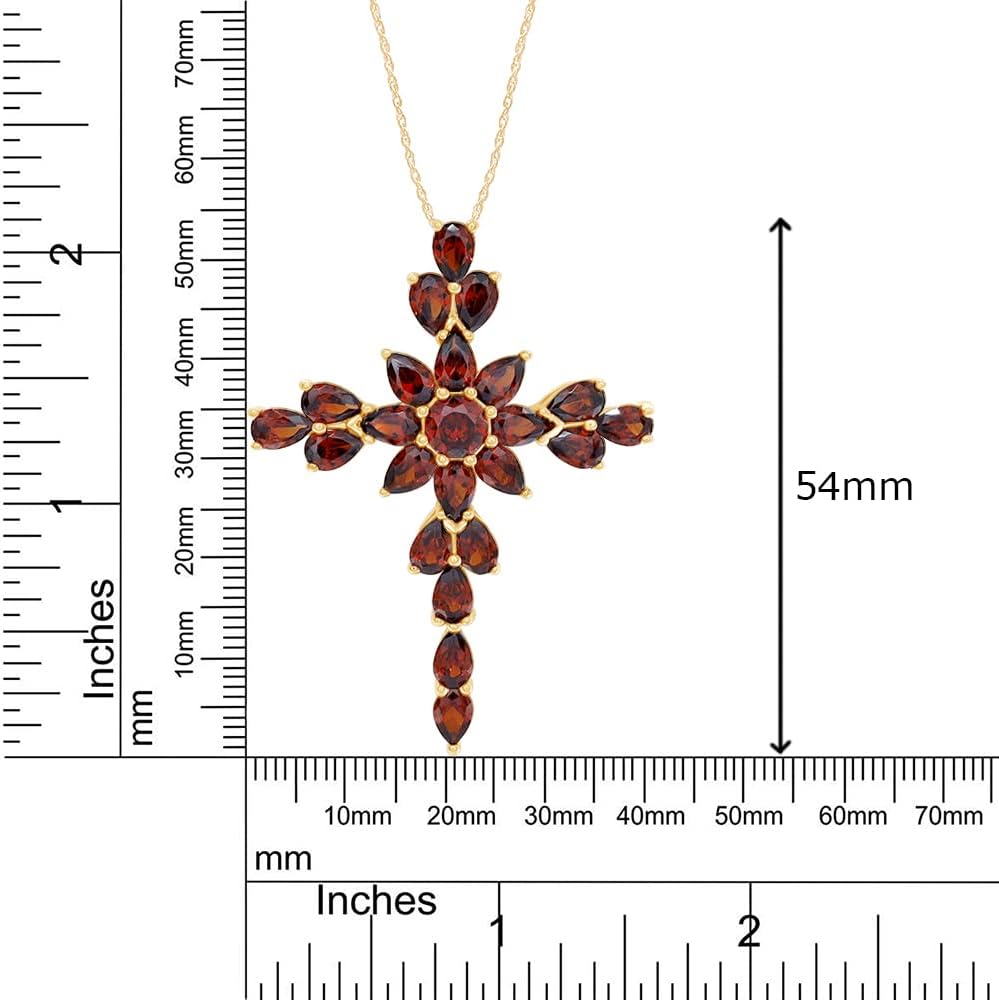 AFFY Cross Pendant in 14k Gold Over Sterling Silver Pear & Round Simulated Red Garnet (10 Carat)