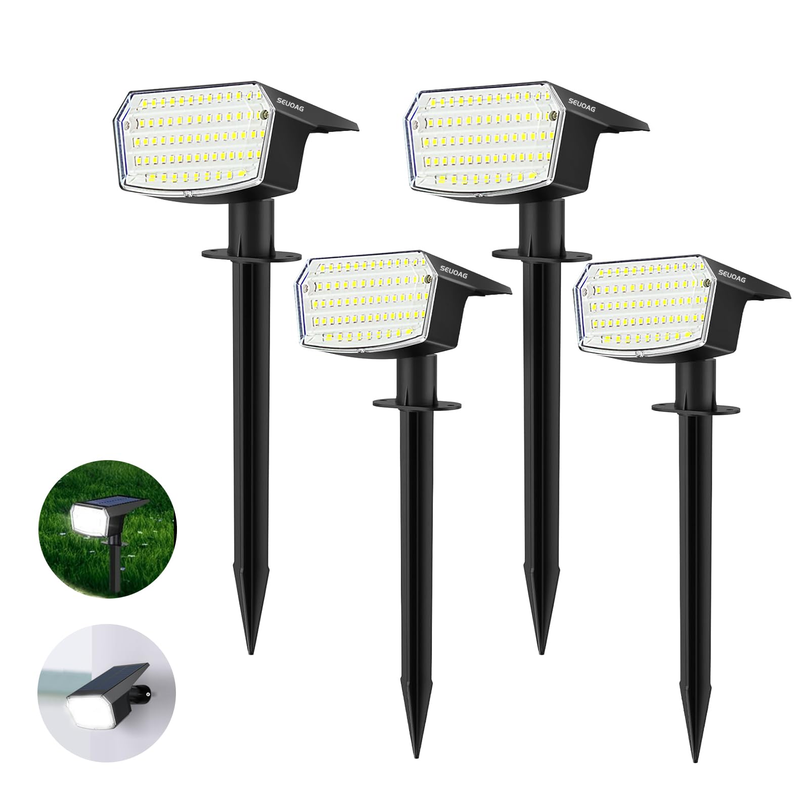 Confezione da 4 faretti solari per esterni, 65 faretti LED per paesaggio, IP65, impermeabili, dal tramonto all'alba, decorazione di sicurezza per vialetti, cortile, giardino, patio