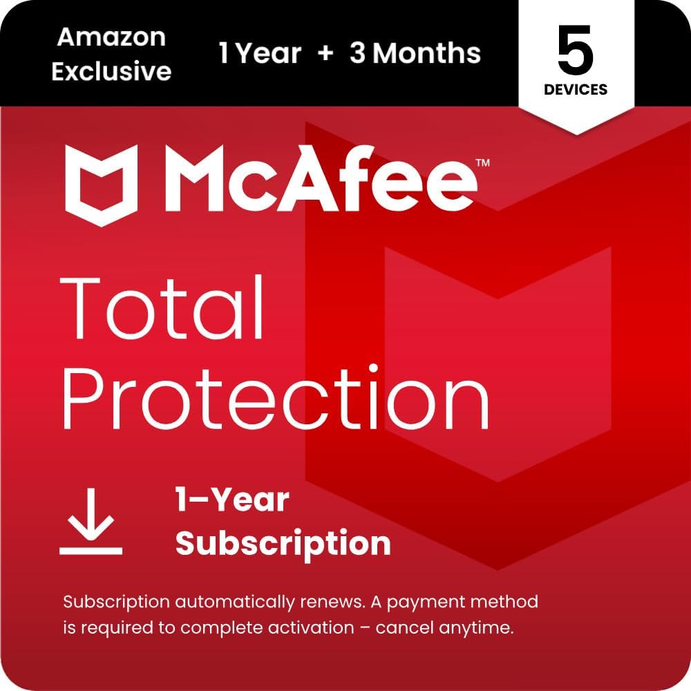 McAfee Total Protection 5-Device | 15 Month Subscription with Auto-Renewal | AI Scam Detection, AntiVirus Software 2026 for Windows PC &amp; Mac, VPN, Password Manager, Identity Monitoring | Download