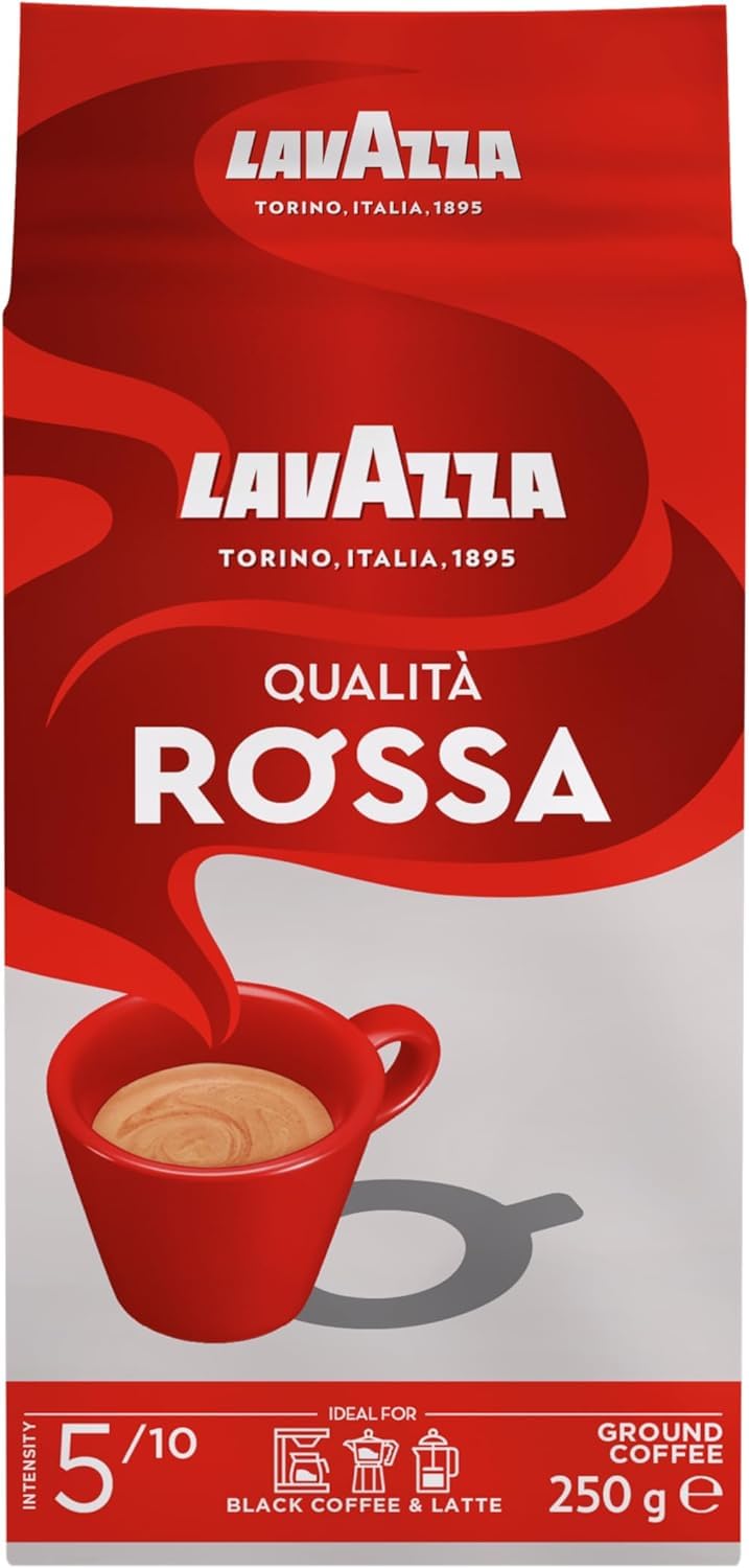 Lavazza, Qualità Rossa, Arabica & Robusta Kaffeebohnen, mit Aromanoten von Schokolade und Trockenfrüchten, Intensität 5/10, Mittlere Röstung, 1er Pack (1 x 250 g)