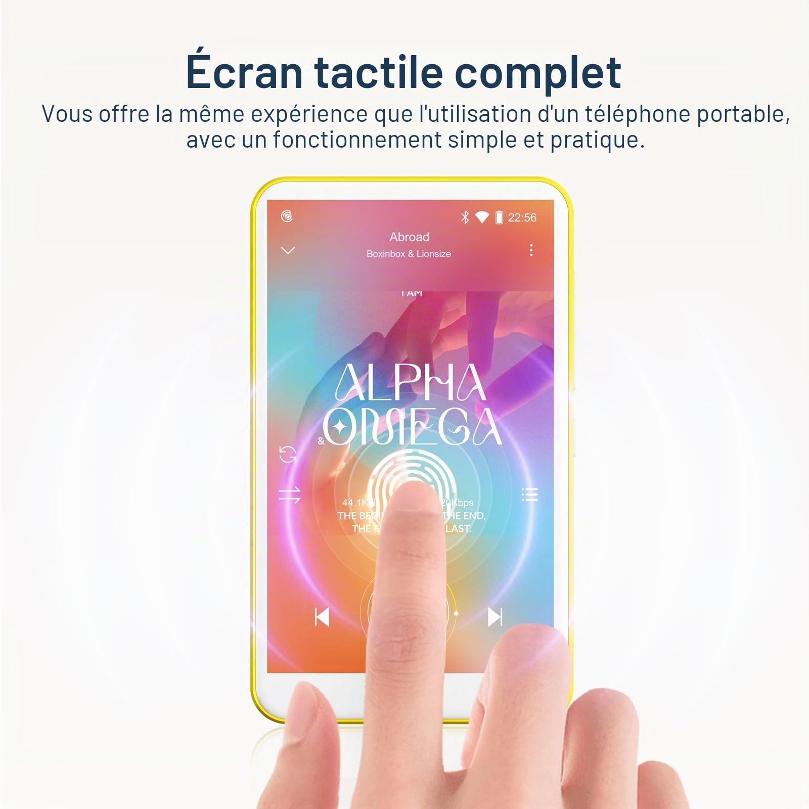 Lecteur MP3 avec Bluetooth et WiFi, Oilsky 80GB 4'' 1080P Lecteur MP4 à écran Tactile, Android 9.0, Lecteur MP3 Portable avec Spotify, Audible, Deezer (Jaune)