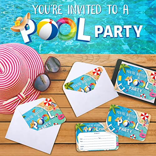 Cartes d'invitation pour fête de piscine en papier cartonné rigide avec enveloppe