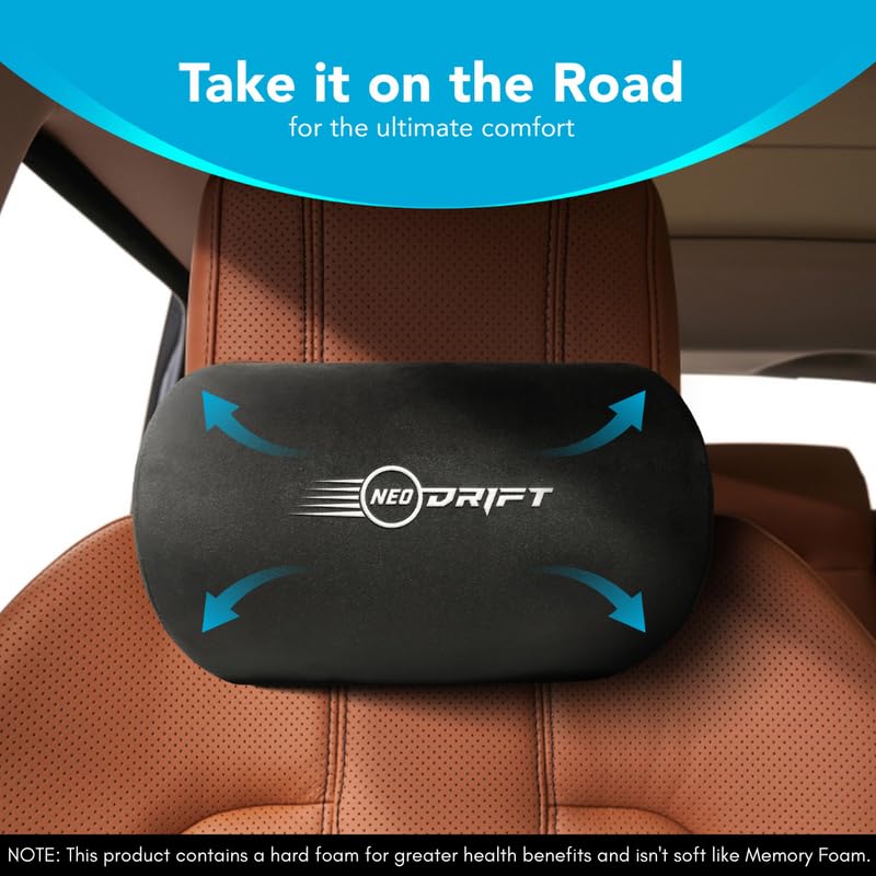Image of Neodrift Curveneck - Orthopedic Neck Support Car Headrest Velvet Cushion (Set of 2, Black) - Pain-Relief for Neck, Head, and Shoulder - Suitable for Car Seat, Gaming Chair, Office Chair