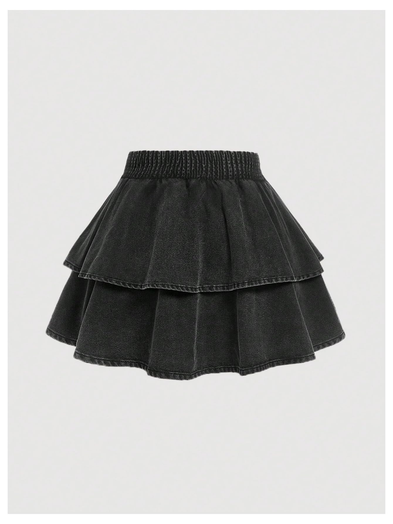 WDIRARA Women's Plus Size Bow Mini Denim Skirt Layered Ruffle Elastic Waist A Line Jean Skirts: XX-Large Plus Black