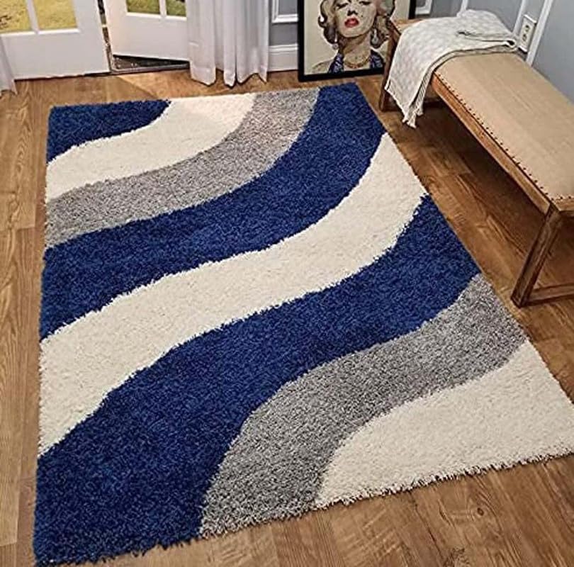 Image of F R Creation Polyester Shaggy Bedside Runner, Soft Indoor Modern Shaggy, Soft Rugs for- Living Room, Dinning Room, Office, Bedroom & Hallway Carpet Rugs (3X5 Feet Multi)