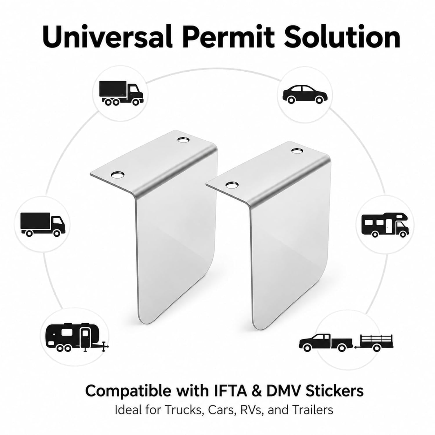 2pack for 60788 Chrome L-Bracket Permit Decal Holder, Compatible with IFTA & DMV Class Stickers, for Truck and Car Parking Permit License Badge Mounting, 304 Stainless Steel