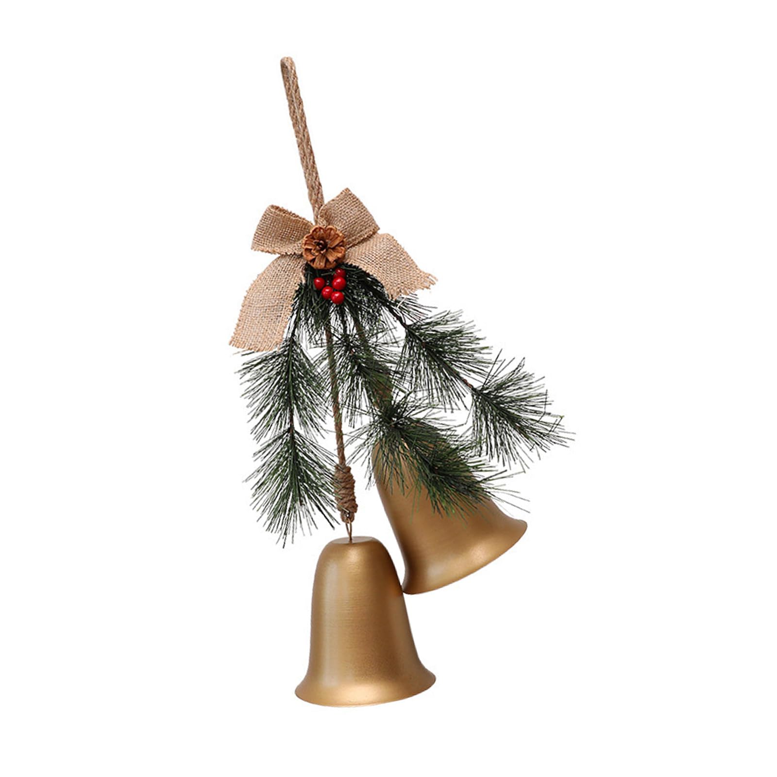 Elnwnnkc Christmas Bells with Pine Needle Ornaments, Metal Hanging Decor for Tree Home Party Indoor Outdoor Decorative Bells