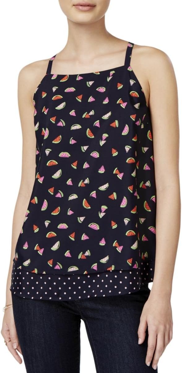 Womens Printed Layered Pullover Top Navy S