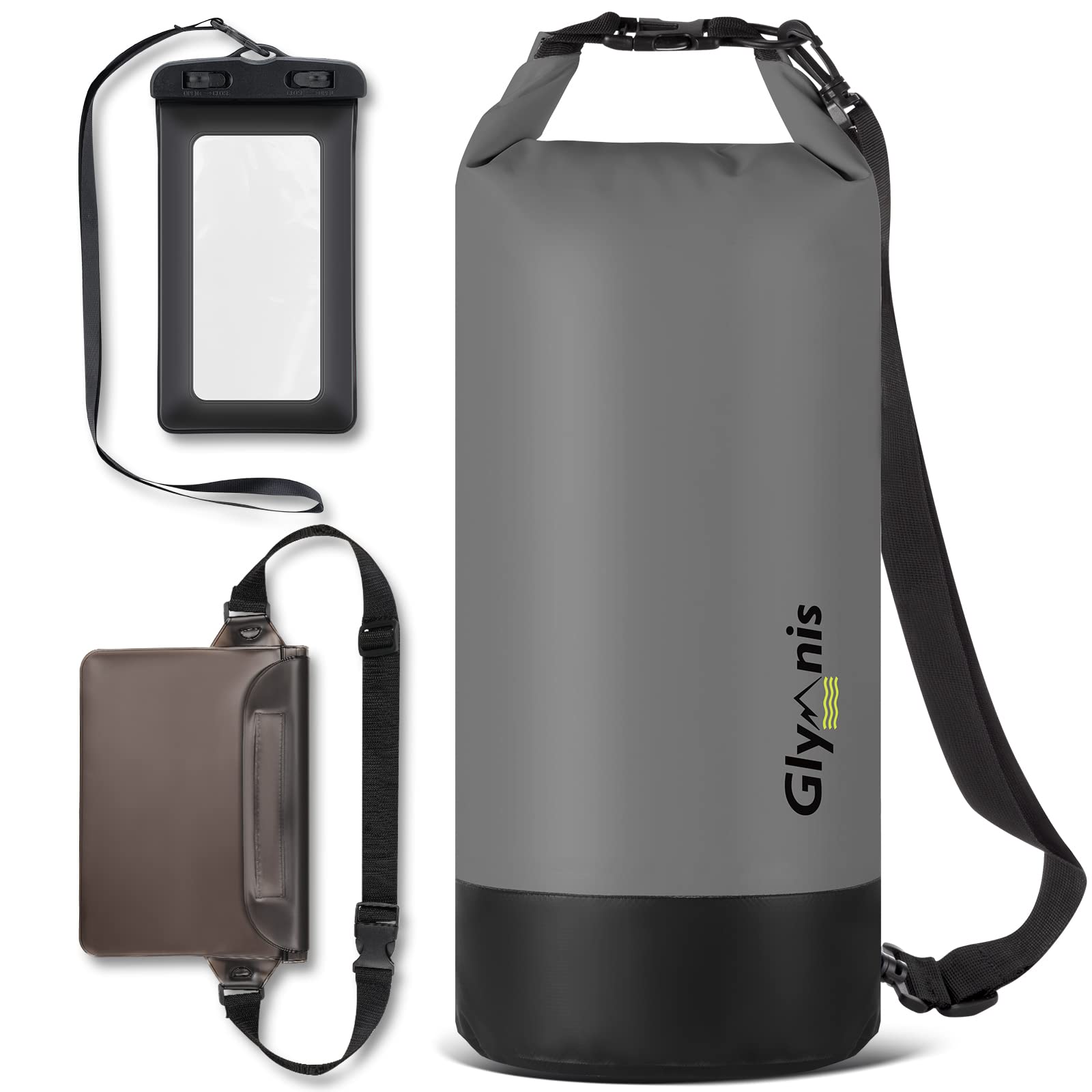 Glymnis Borsa Impermeabile 5L 10L 20L Dry Bag Sacco Impermeabile con Tracolla Regolabile, Include Custodia Impermeabile per Cellulare, Ideale per Barca, Pesca, Rafting, Nuoto