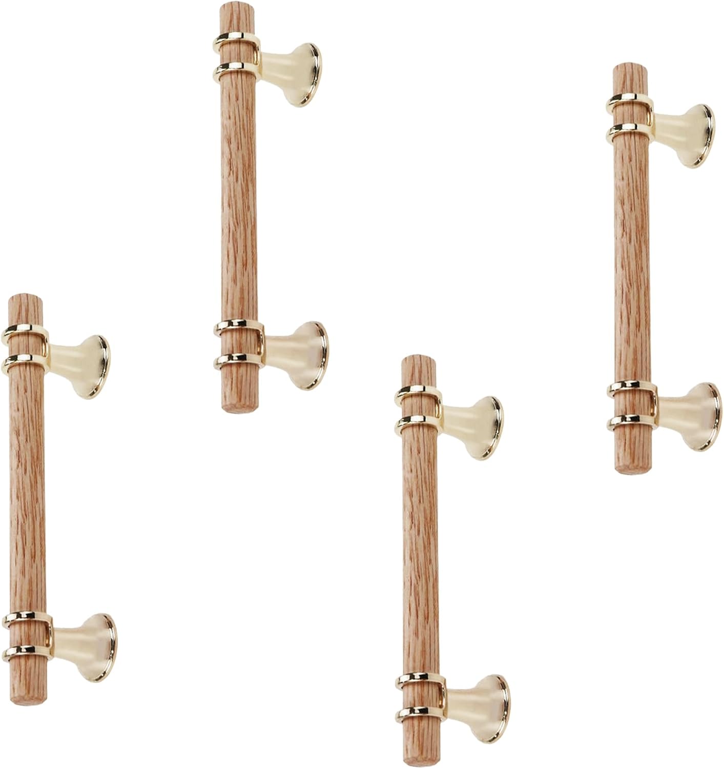 FarBoat 4pcs Red Oak Pull Handles Natural Wood Rod Handles with Gold