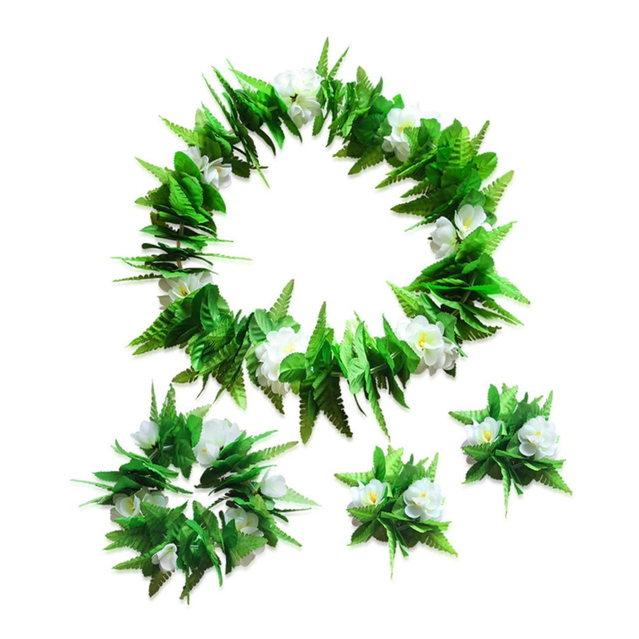 Abaodam 10piezas Conjunto De Disfraz Hawaiano Falda De Verdes Collar Pulseras y Diadema Para Fiestas Temáticas Halloween y Eventos La Playa
