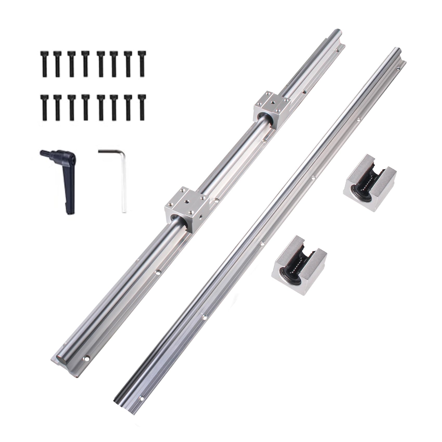 Kits de riel lineal SBR20-400 mm con 2 varillas de eje SBR20 y 4 rodamientos de bloque cuadrado SBR12UU, rieles lineales y rodamientos para máquina CNC e impresora 3D