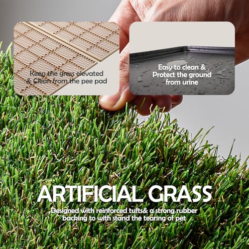 MEEXPAWS Große Hundetoilette aus Kunstrasen mit Tablett (85×59 cm) – Hundeklo für Wohnung & Balkon – 2 Robuste Gras-Ersatzsets & 2 Pisspads – Schnelle Drainage – Töpfchentraining für Zuhause & Drinnen