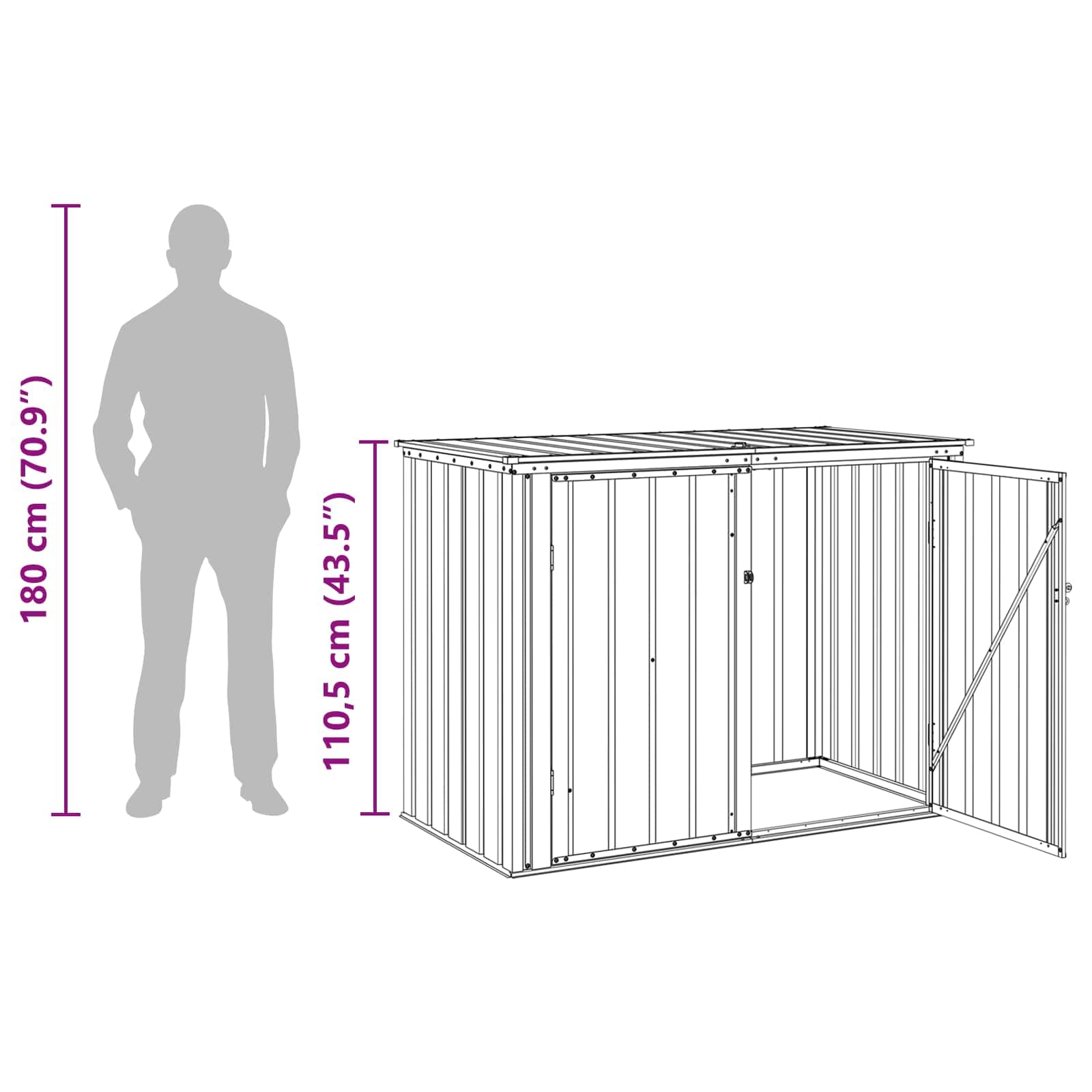 Caja de almacenamiento de jardín marrón de acero, 151,5 x 82 x 110,5 cm, con mucho espacio de almacenamiento, resistente a la intemperie, para herramientas de jardín y protección al aire libre, ideal