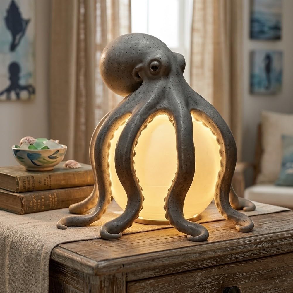 for octopus Table Lamp Resin 15cm Warm Glow Decor for octopus(white)