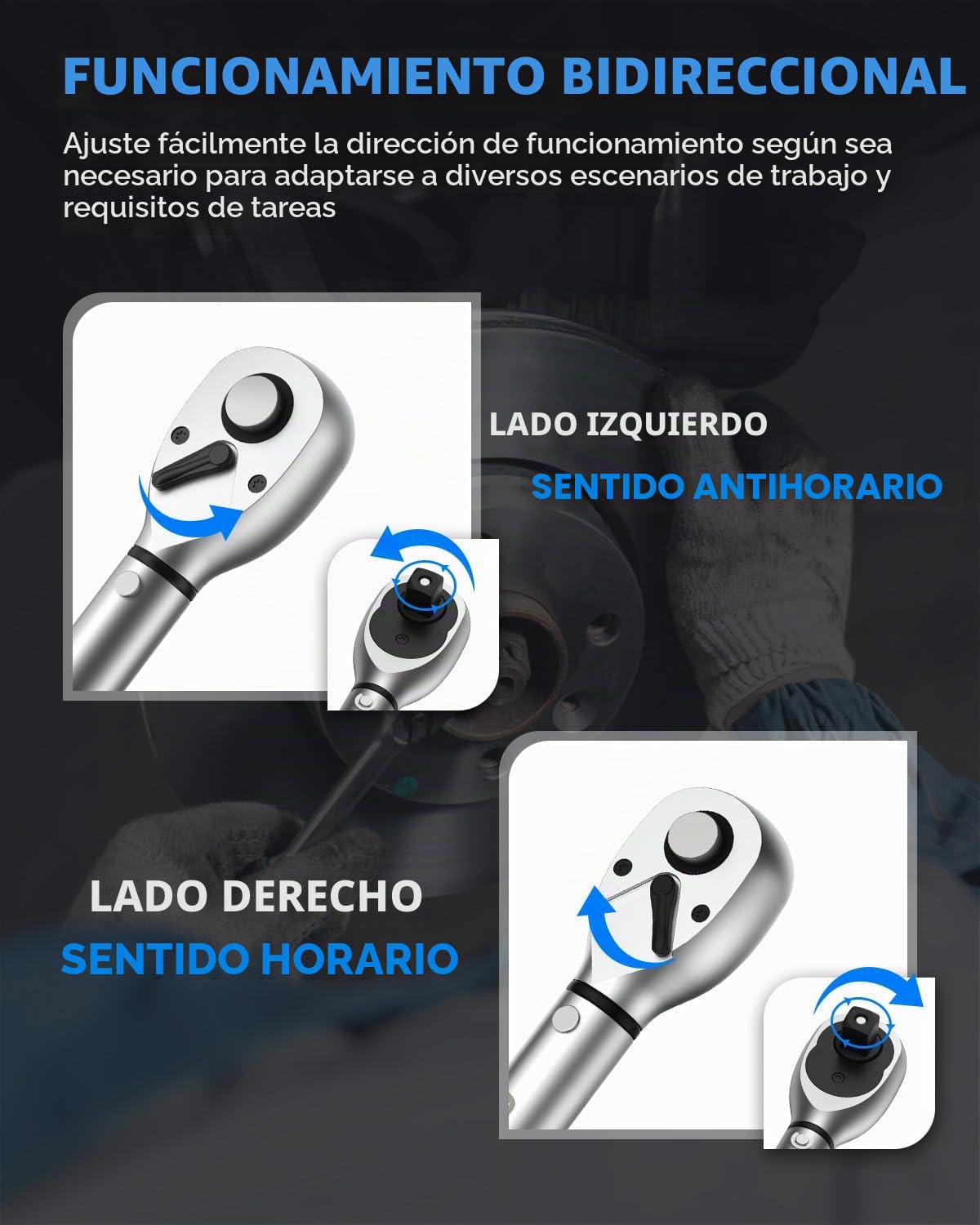 GOYOJO 1/2" 10-110Nm Llave dinamométrica de alta precisión de, ±3%, doble dirección ajustable, 72 dientes para mantenimiento de motocicletas, bicicletas y automóviles