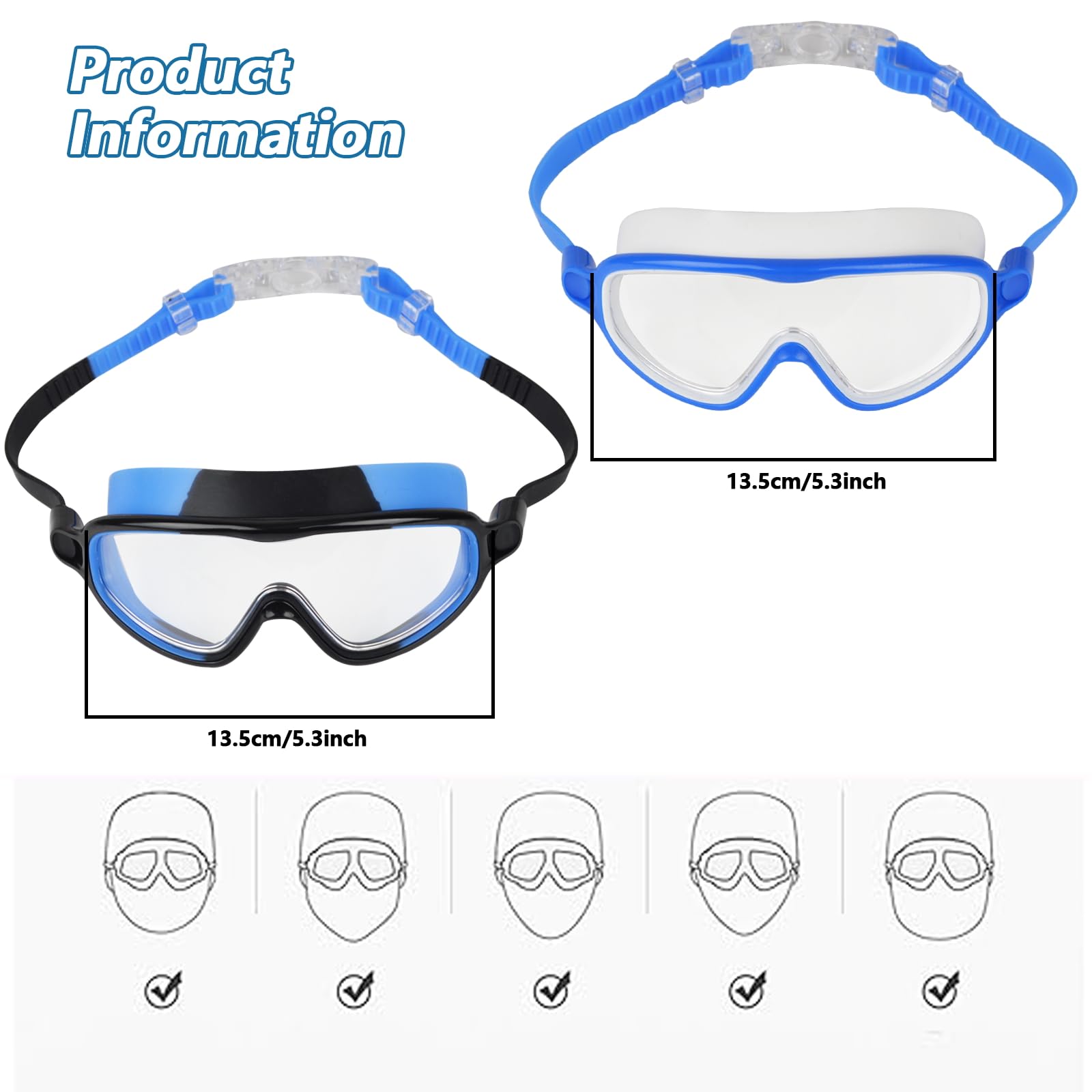 Moseem Lot de 2 lunettes de natation pour enfants et adolescents de 3 à 15 ans, anti-buée, anti-UV, vision large claire, imperméables