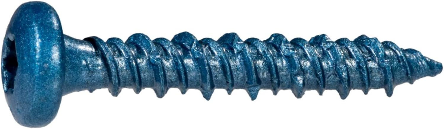 TorqueMaster Blue Ruspert Star Drive Pan Head Masonry Screws, 100 Pieces - 3/16" x 2-1/4" Concrete Masonry Screws, Rust Resistant Self-Tapping Exterior for Brick, Cement, Concrete, Lumber