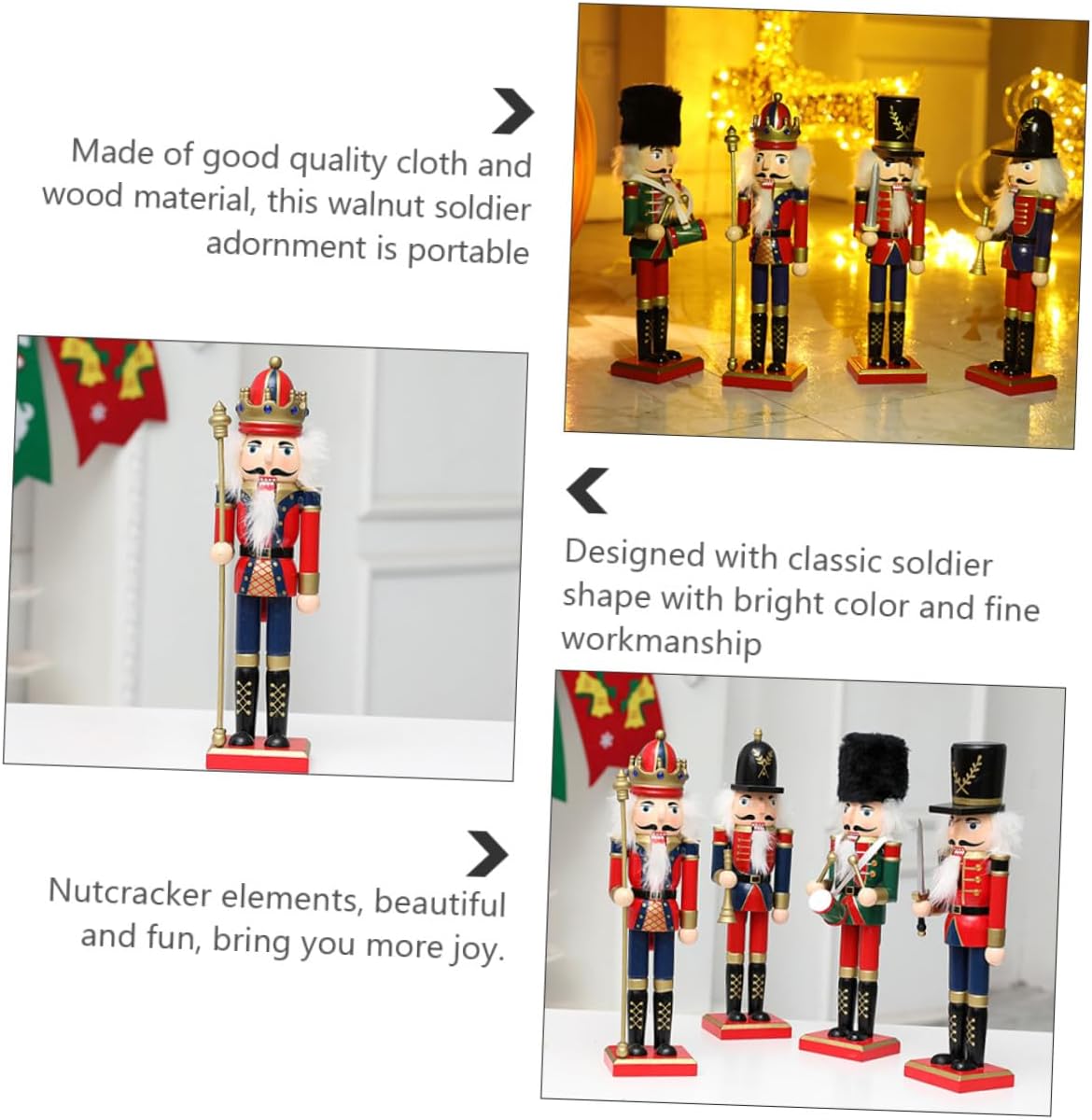 Nutcracker Figurine Walnut Soldier Puppet Wooden Christmas Decoration for Home Bookshelf Bar Table Display Seasonal Holiday Ornament