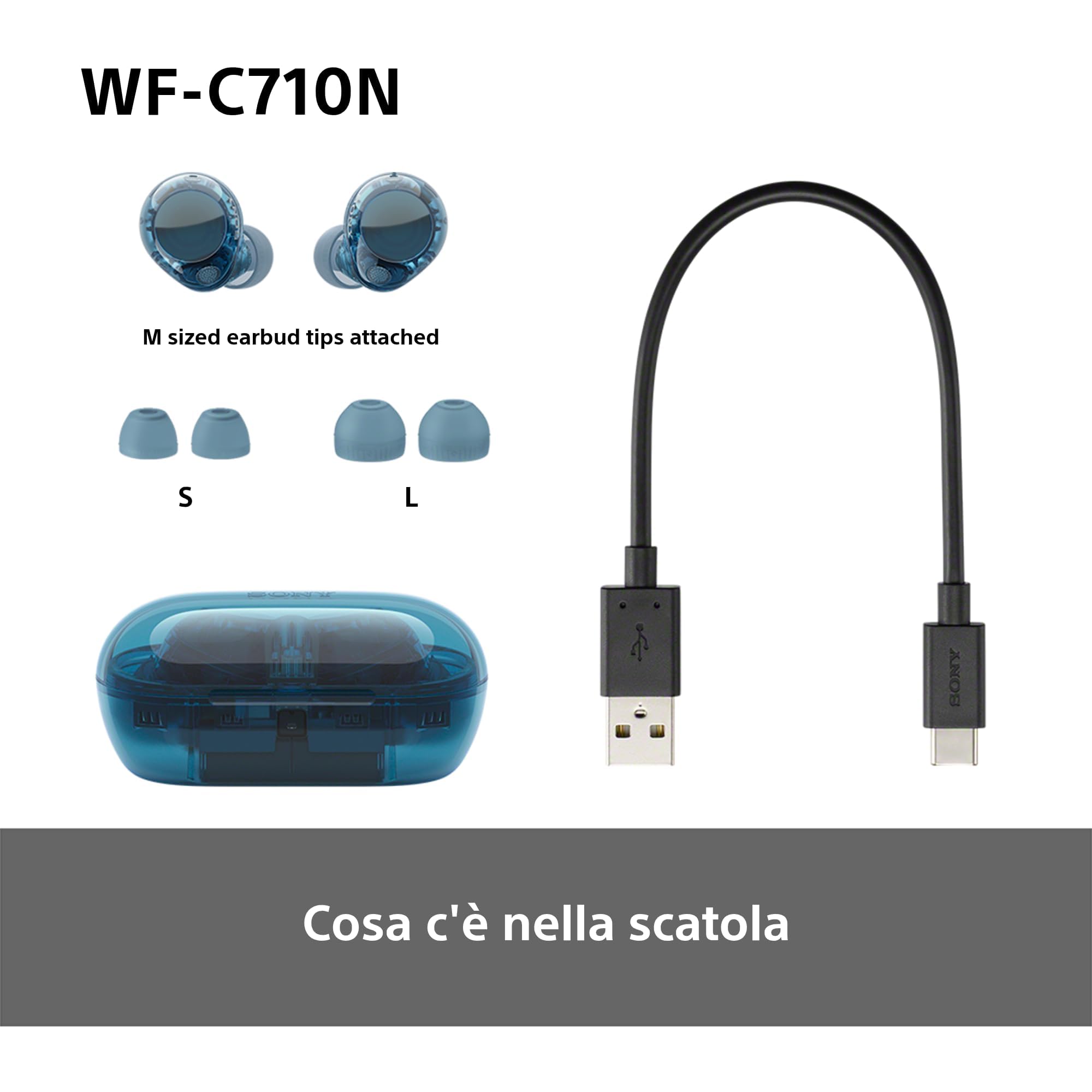 Sony WF-C710N auricolari Truly Wireless con Noise Cancelling, qualità delle chiamate,connessione multipoint,IPX4, fino a 40 ore di autonomia, compatibili con iOS e Android, Glass Blue (nuovo modello)