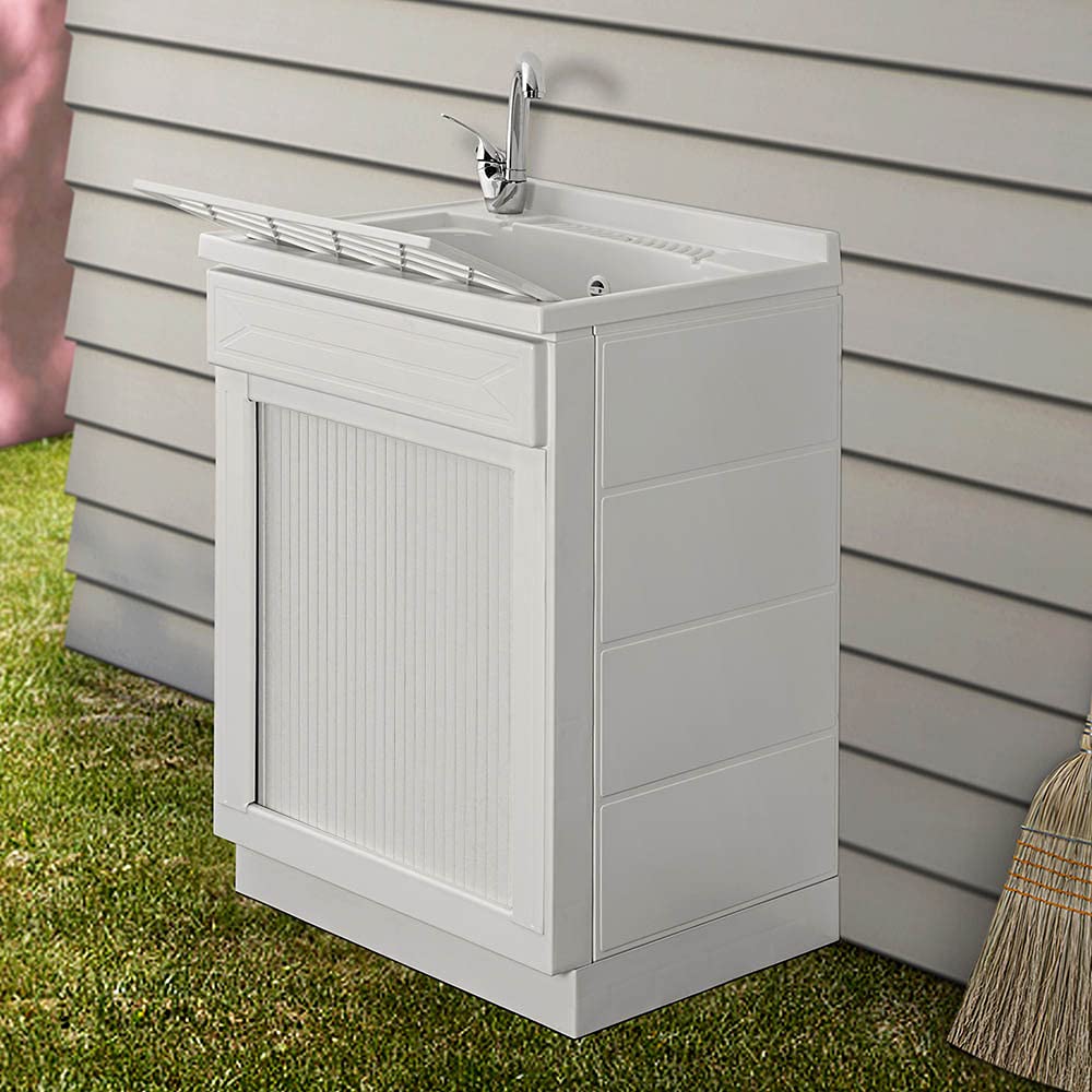 Inbagno Mobile lavatoio in Resina salvaspazio, Misure 45/50/60, Completo di tavoletta e Kit di Scarico, Bianco (60x50)