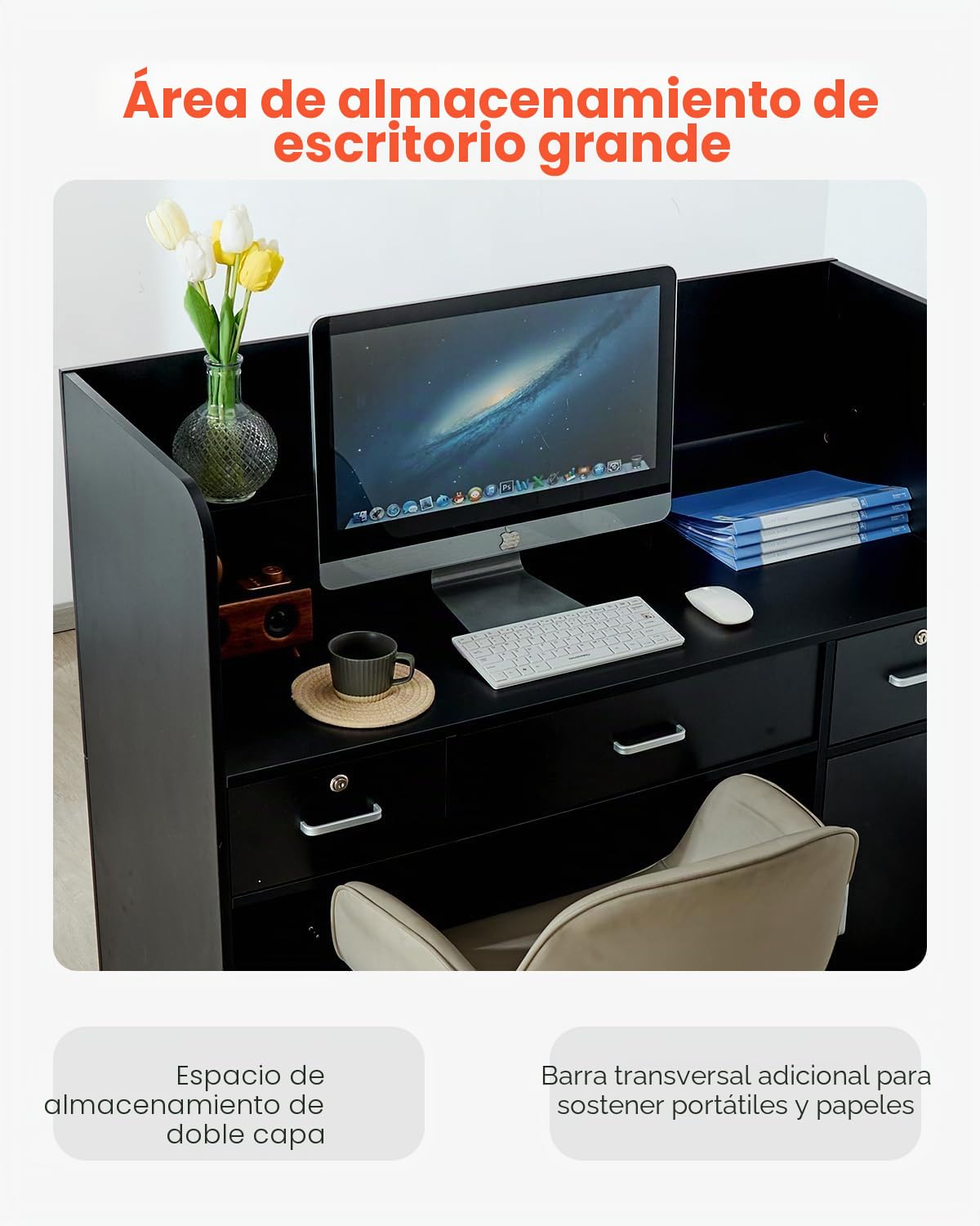 VEVOR Mostrador de Recepción 120x48x110 cm Mesa de Mostrador Frontal Rectangular Material Principal de MDF Mostrador de Venta Minorista para Caja, Vestíbulo, Salón de Belleza, Oficina, Negro