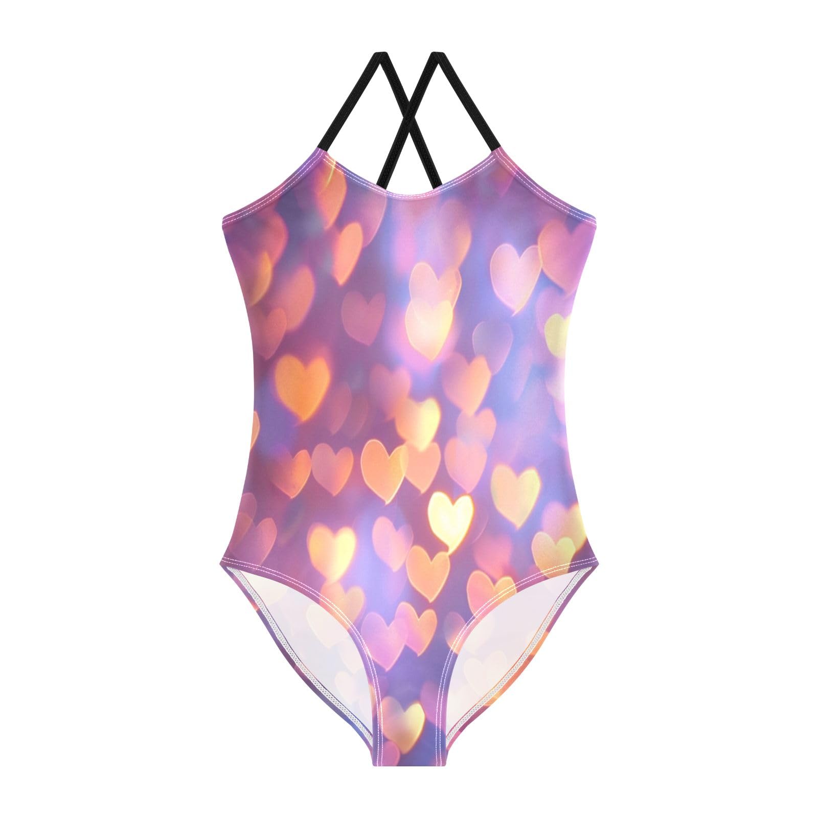 Hearts Light Shadow Girls One-Piece Swimsuit Beach Bathing Suit