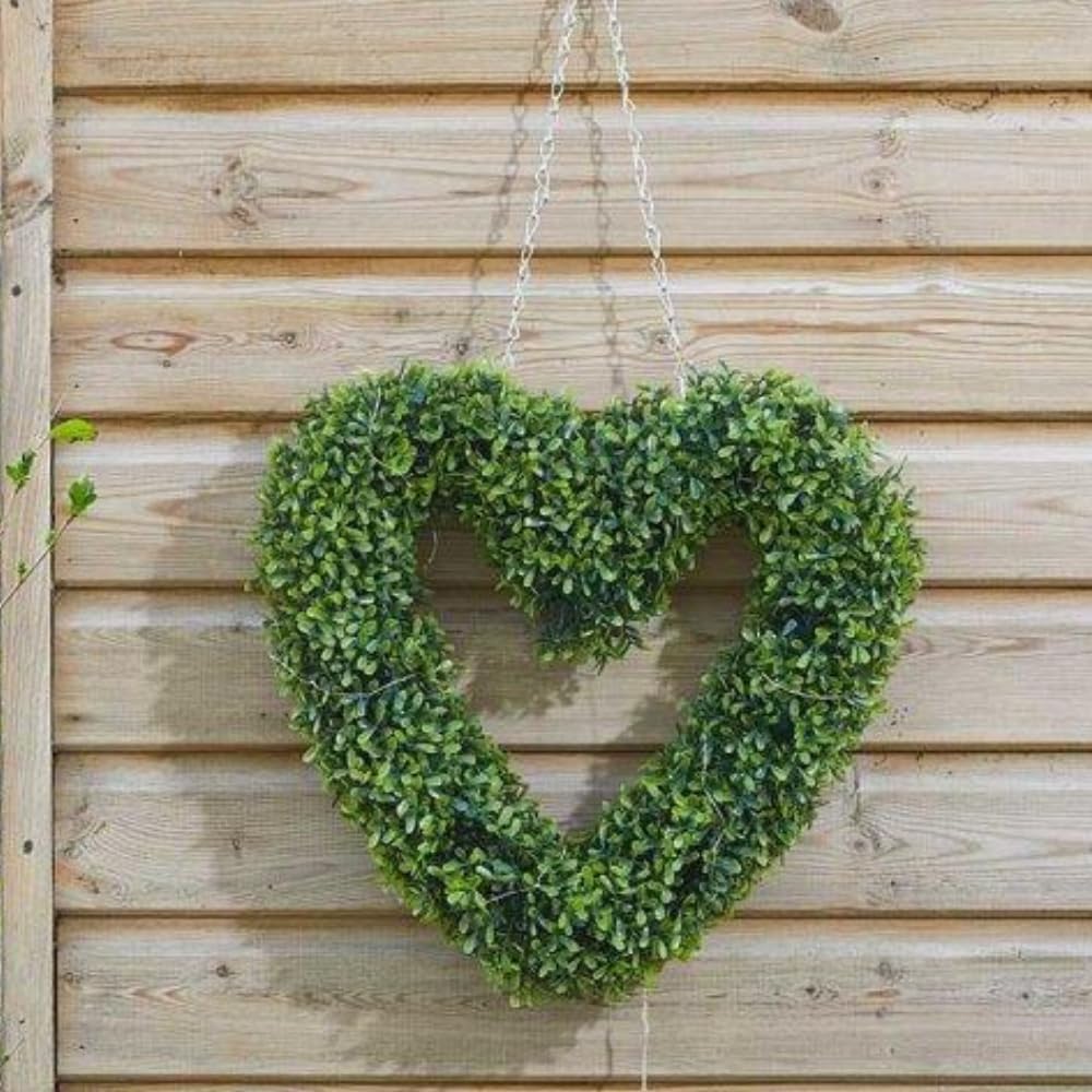 Garden Mile Artificial Topiary Wreath Large Hanging Spring Summer Door Wreath Outdoor Garden Decoration Indoor Garland with Foliage 40cm Heart Shaped Welcome Door Wreath