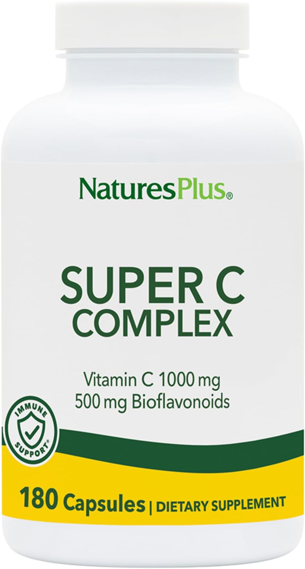 Super C Complex - 180 Capsules - 1000mg Vitamin C + 500mg Bioflavonoids - Vegan, Gluten Free - 90 Servings
