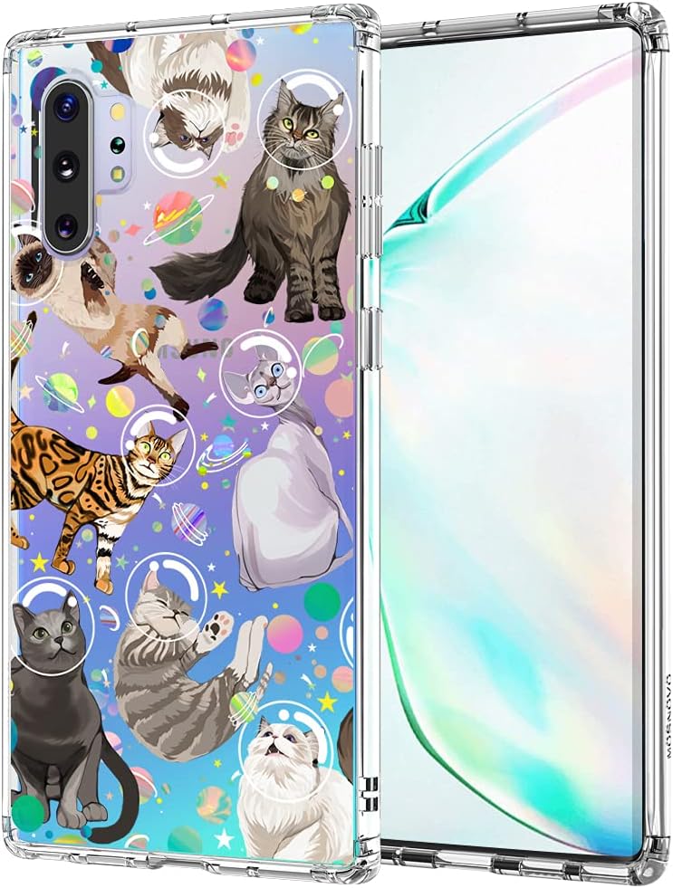 MOSNOVO Case for Samsung Galaxy Note 10 Plus, Cute Space Cat Slim Clear Case Design with Shockproof TPU Bumper Protective Cover Case